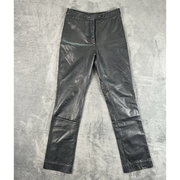 Wilsons Leather Pants - VINTAGE 90s WILSON’S Maxima LEATHER Slim Straight Women’s Moto Pants Black-Sz 8